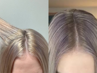 Patchy, purple orvertoned hair